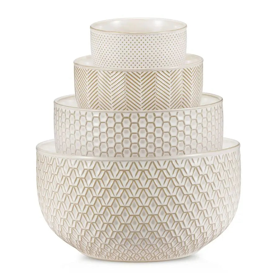 Mixing Bowls, Set of 4, Embossed Ceramic