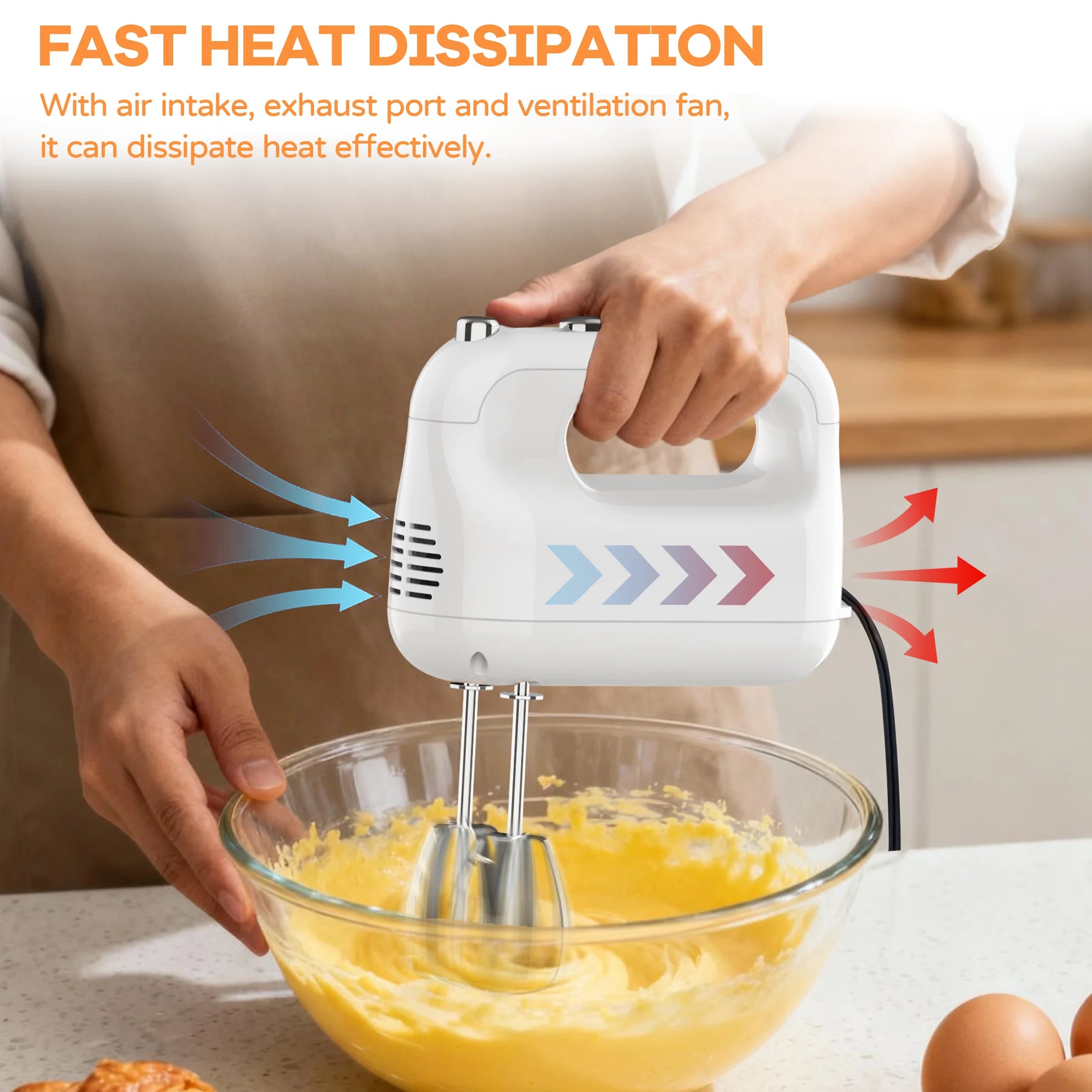 Egg Beater Mixer, Electric Portable 5-Speed Handheld w/ Dough Hooks
