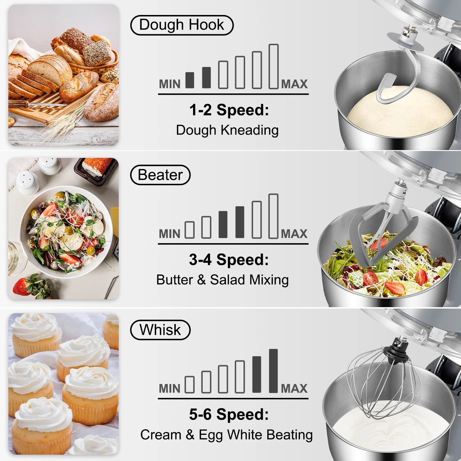 Mixer, Electric Dough Mixer Stand w/ 6 Speeds LCD Stainless
