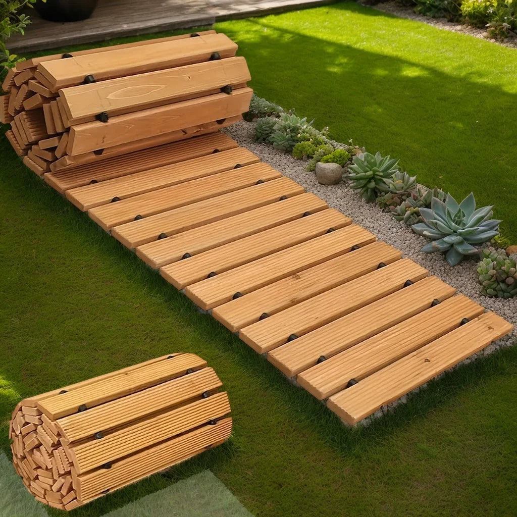 6/8/10FT Roll-Out Wooden Garden Walkway With Rust-Resistant Steel Wire And Non-Slip Texture,Pavers For Outside Walkway