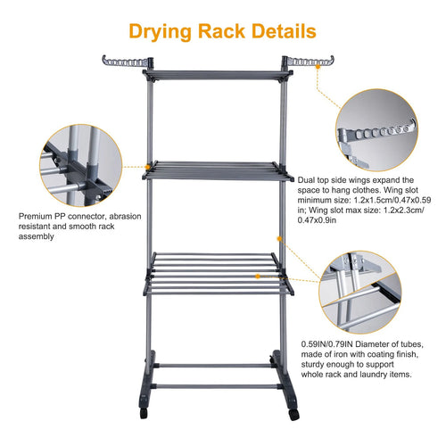 4-Tier Clothes Drying Rack Foldable Expandable Rack Large Movable with Wheels Space Saving Multi-functional Indoor & Outdoor