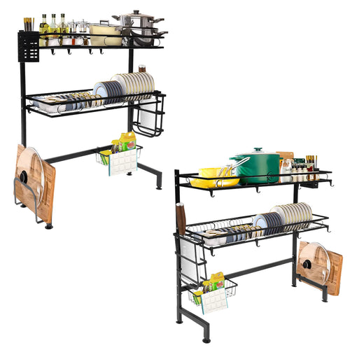 2 Tier Over Sink Dish Drying Rack,Carbon Steel Above Sink Dish Drainer Kitchen Organizer for Kitchen Counter,62/82CM