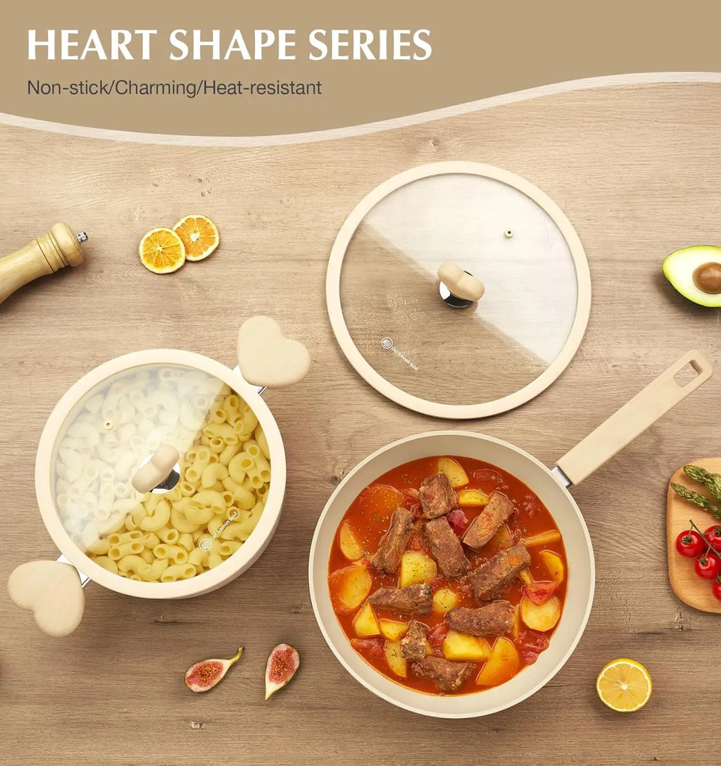Wok w/ Glass Lid, 11-In Non-stick 5-Qt, Induction Compatible, Heart-Shaped Handles