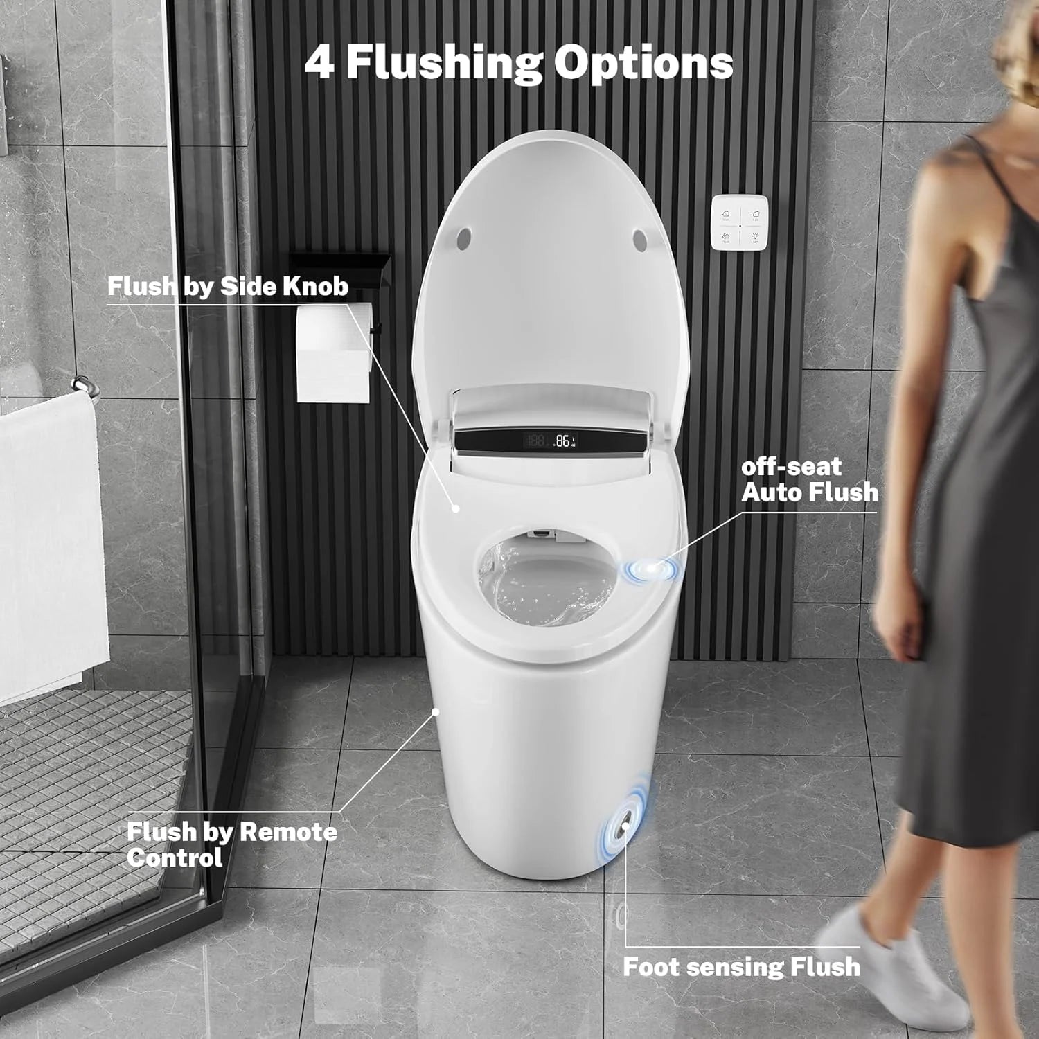Tankless Toilet, Smart Heated Seat Night Light Auto Flush