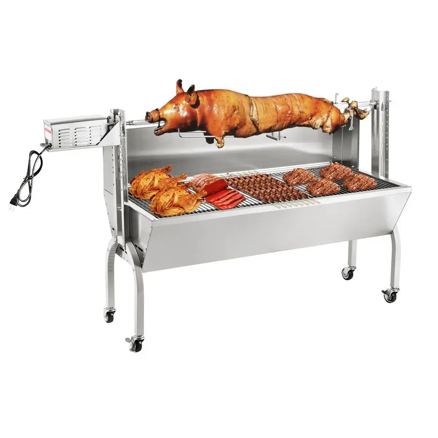 Charcoal Grill, Electric Spit Roaster Stainless Steel w/ Adjustable Height