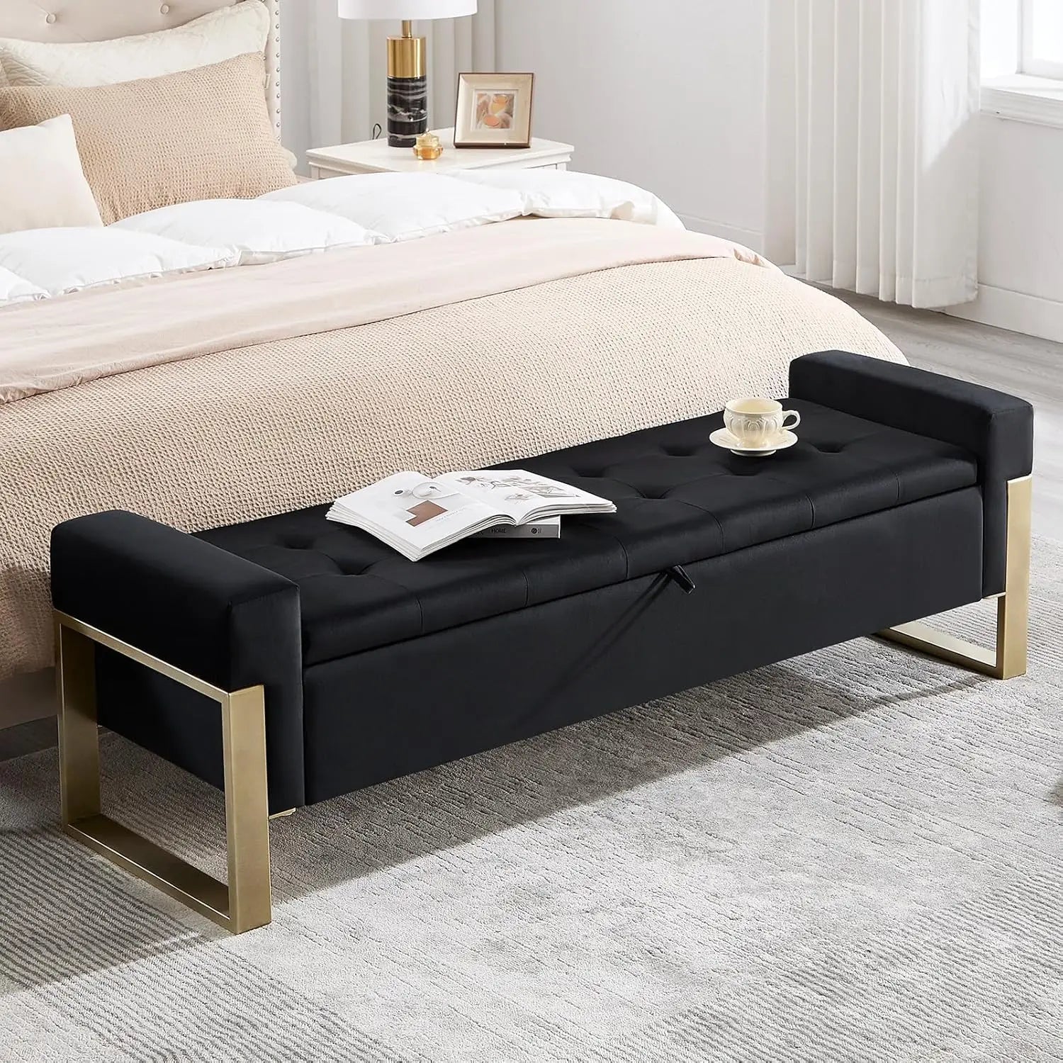 Ottoman Storage Bench, 67'' Upholstered Velvet