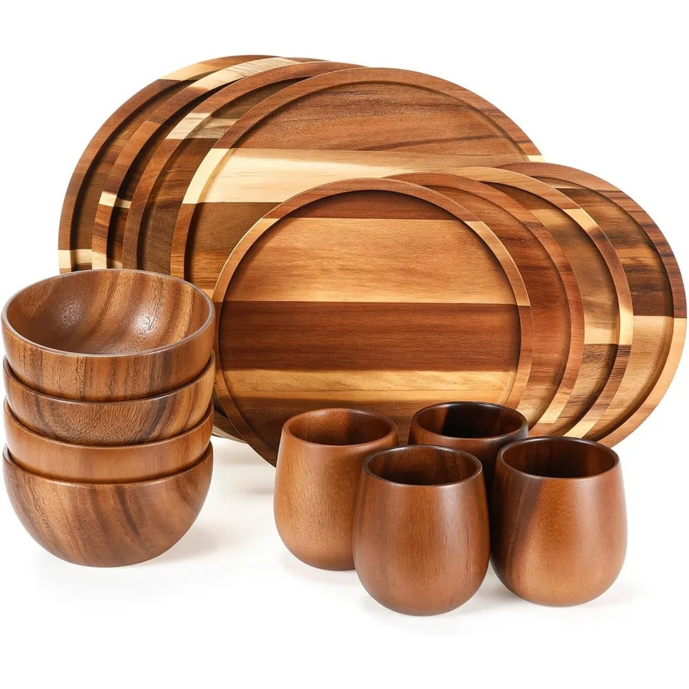 Dinnerware Set: 16-Piece Acacia Wood