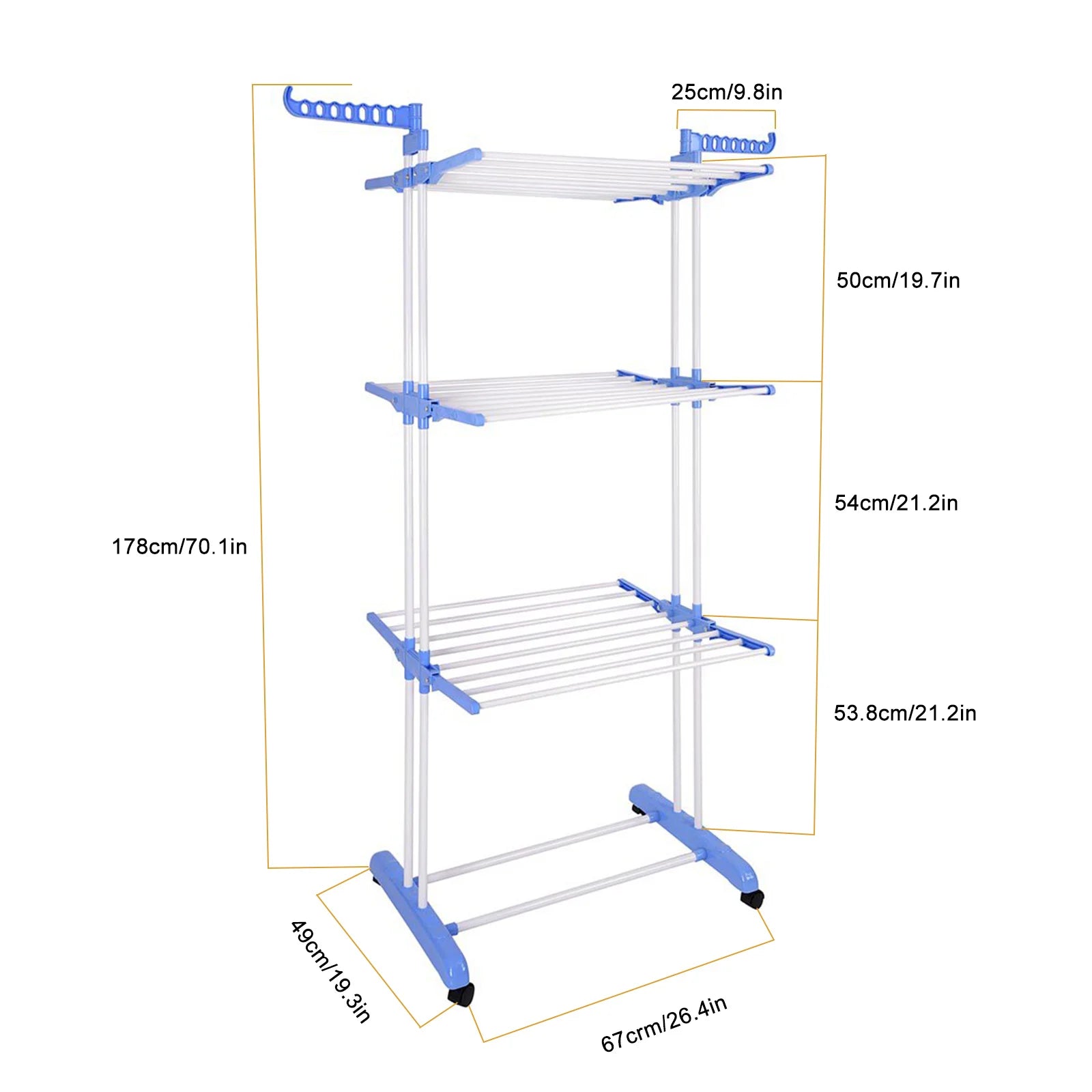 4-Tier Clothes Drying Rack Foldable Expandable Rack Large Movable with Wheels Space Saving Multi-functional Indoor & Outdoor