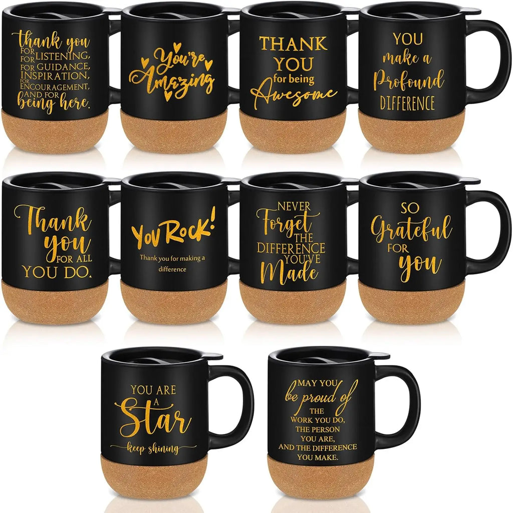 Mugs w/ Lids, 10-Pack Inspirational for Coworkers, Teachers, Staff Gifts