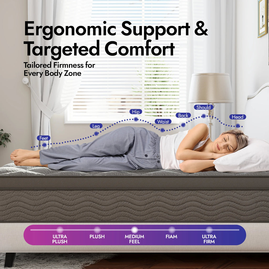 12 Inch King Mattress, Memory Foam Hybrid King Size Mattress in a Box, Pocket Springs for Pressure Relief, Medium Firm, Fiberg