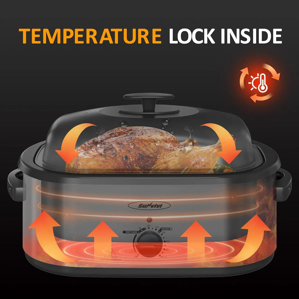 Roaster Oven, 24 Qt Electric Self-Basting 3 Compartments