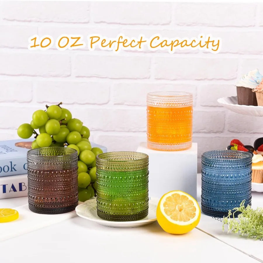 Glasses, 10 oz Water Cocktail Hobnail Set of 6 Textured