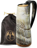 Mug w/ Real Ox Horn, 12oz Viking Engraved Finish for Hot&Cold