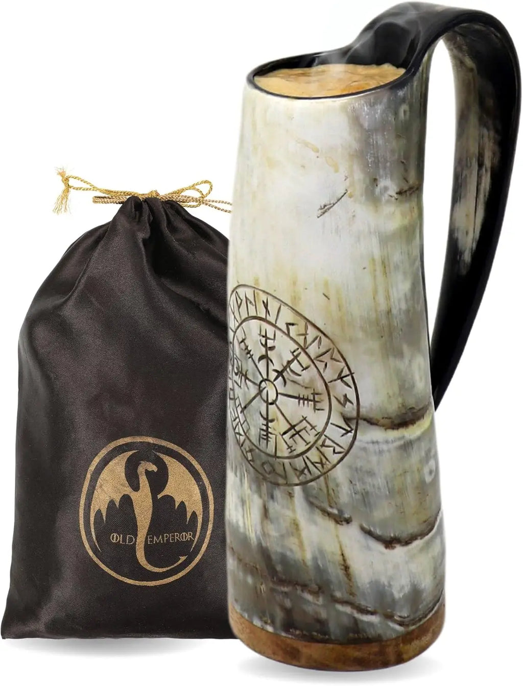 Mug w/ Real Ox Horn, 12oz Viking Engraved Finish for Hot&Cold