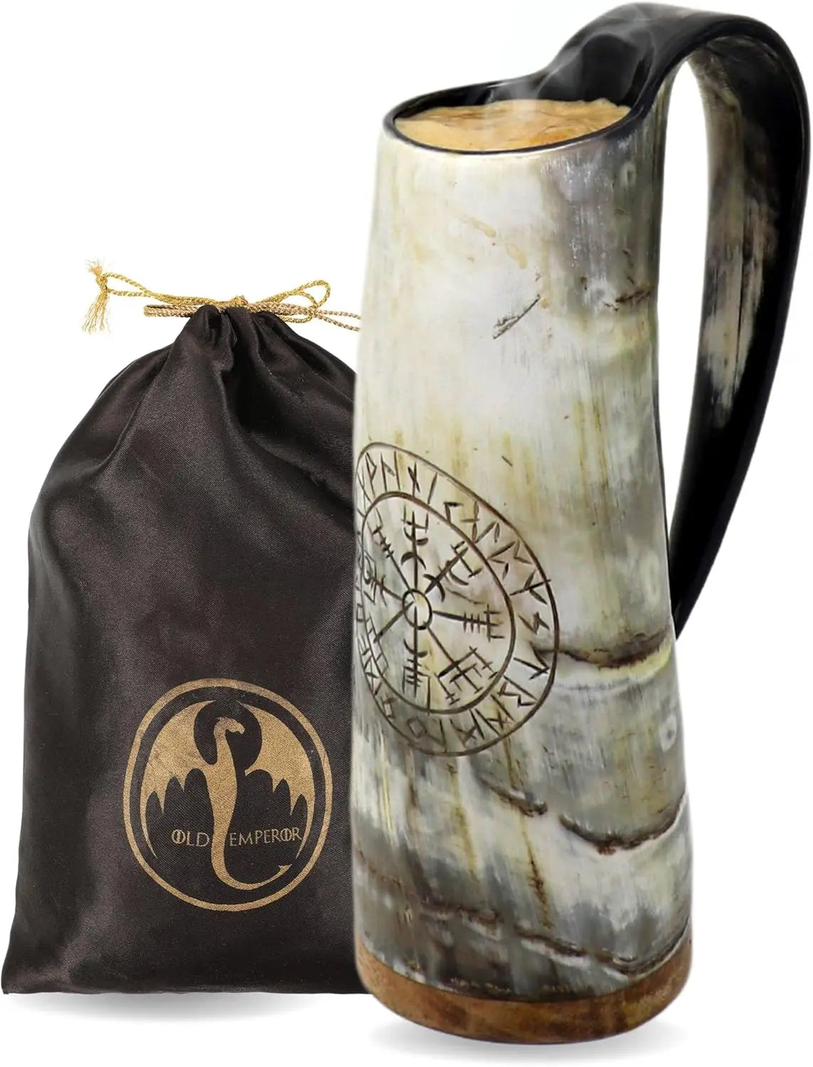 Mug w/ Real Ox Horn, 12oz Viking Engraved Finish for Hot&Cold