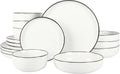 16-Piece Porcelain Dinnerware Set for 4, White Plates with Black Rim, Microwave & Dishwasher Safe
