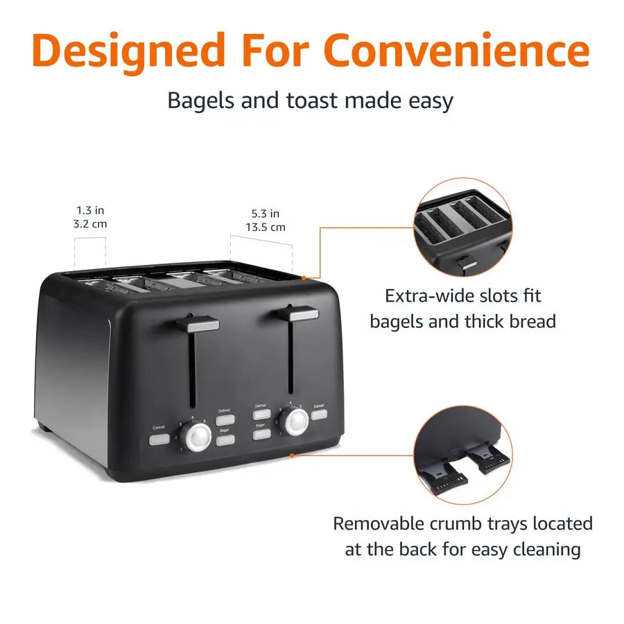 Toaster 4-Slice Extra-Wide Slots Removable Tray