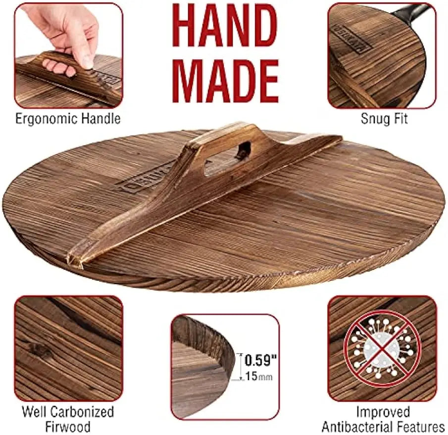 Wok Lid, Wood 14 In Ergonomic