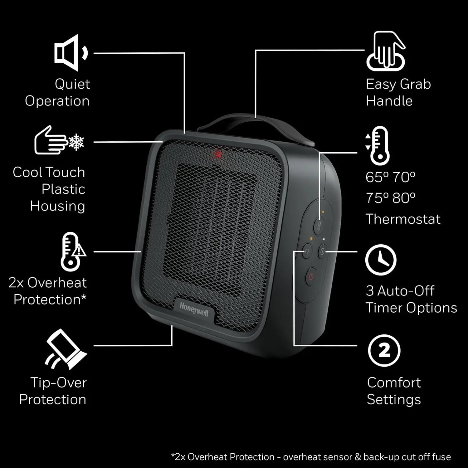 Space Heater, Compact Ceramic Quiet w/ Timer Black