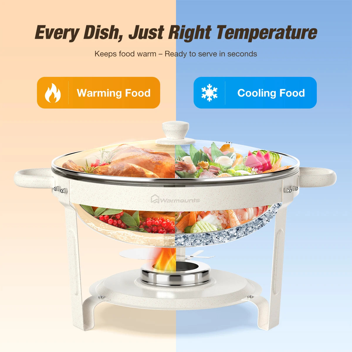 5QT 2Pack  4Pack  Fully Coated Round Chafing Dishes Buffet Set with Glass Lid White Style Chafer Water Pan