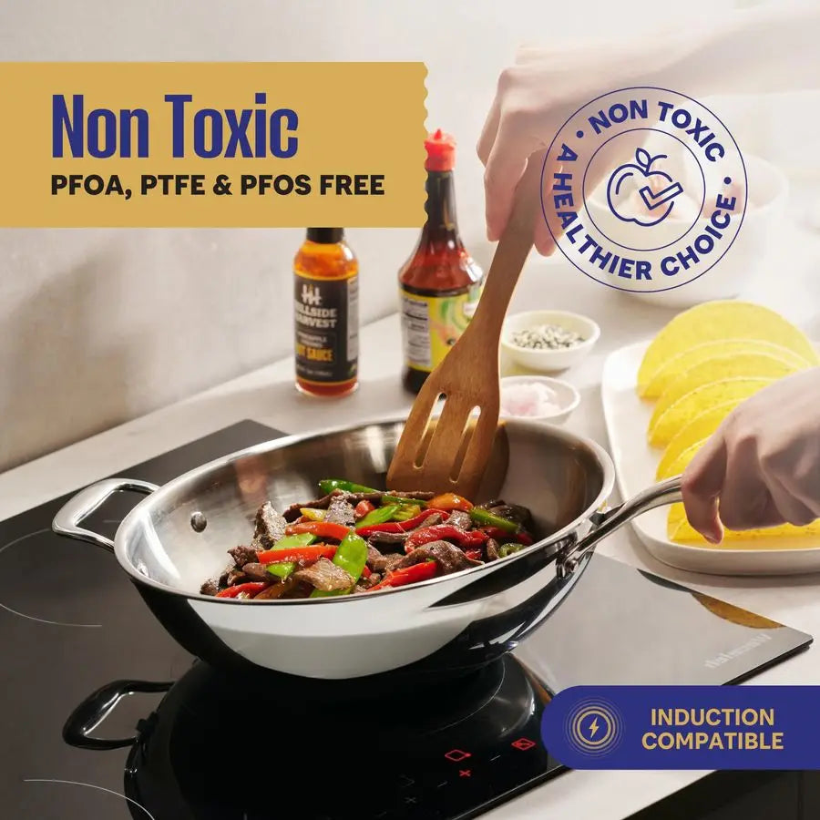Wok Set w/ Lid & Steamer, 12 Inch 5 Quart Induction Compatible, Oven Safe