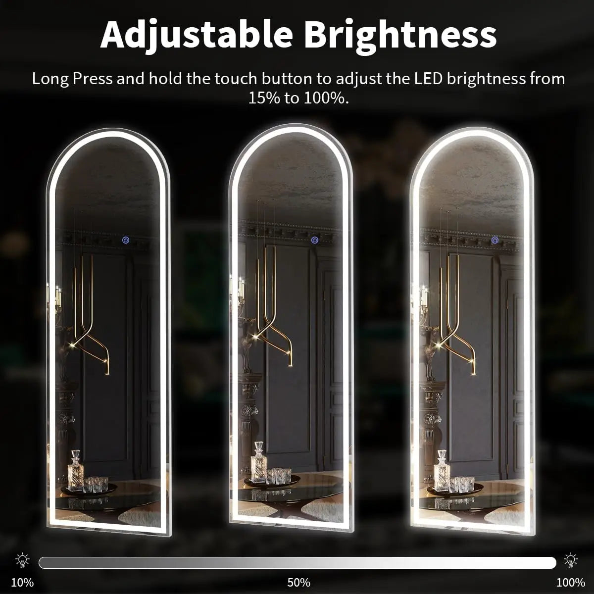 Full Length Mirror w/ Adjustable Lights, 63"x20"