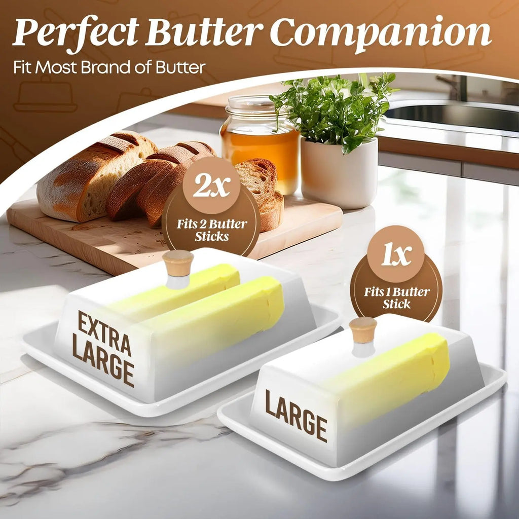 Butter Dish w/ Lid, Wide White Ceramic