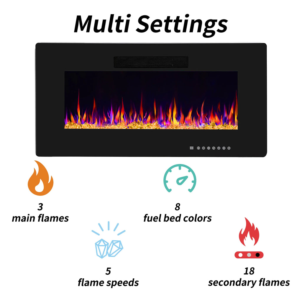 Electric Fireplace, 36" Wall Mounted, Quiet Ultra thin