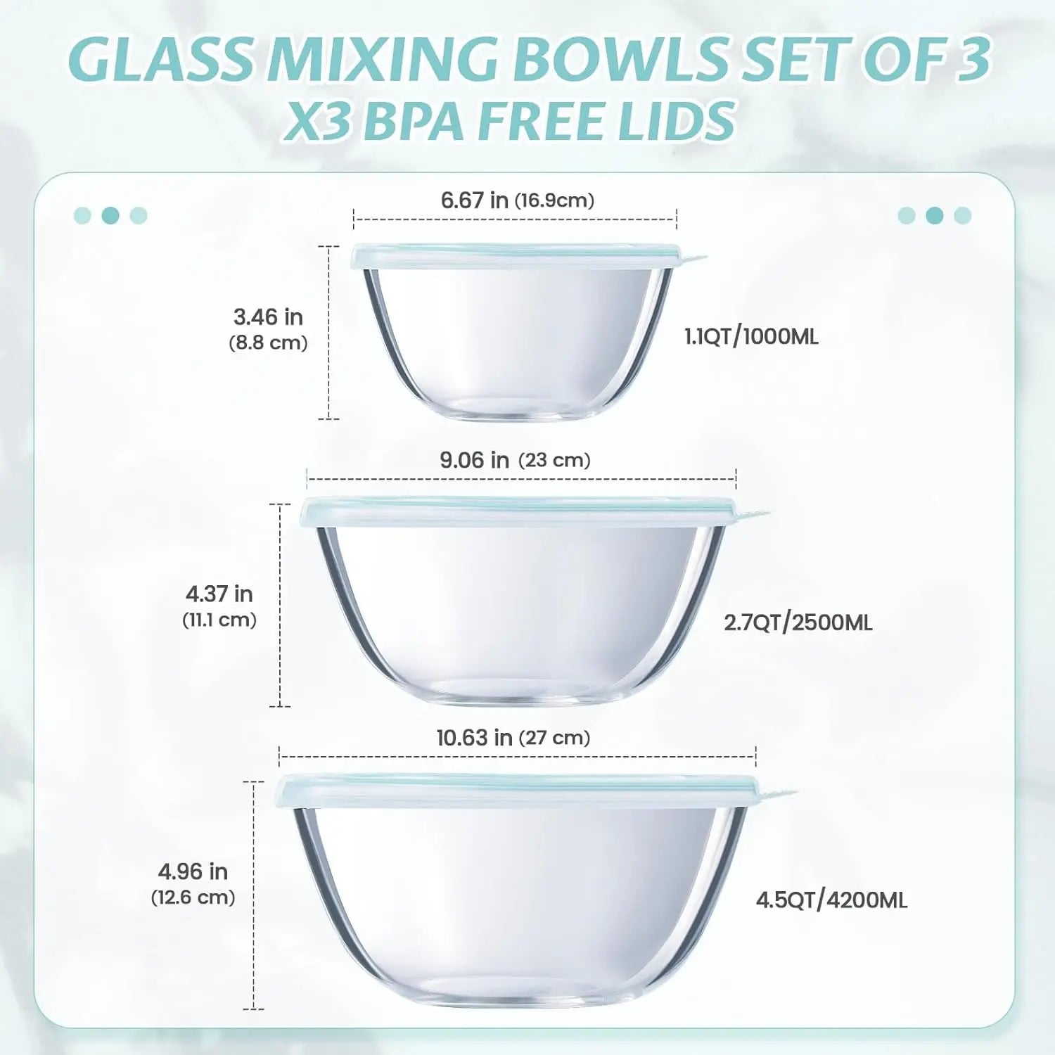 Mixing Bowls w/ Lids Glass Baking, Cooking & Storage