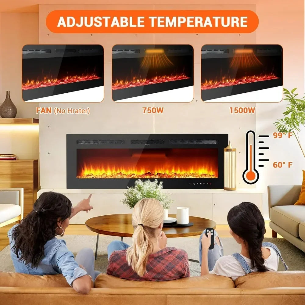 Bestseller50 Inch Wall-Mounted Electric Fireplace with Recessed Design, 12 Flame Color Options, Remote and Timer Controls, Touch