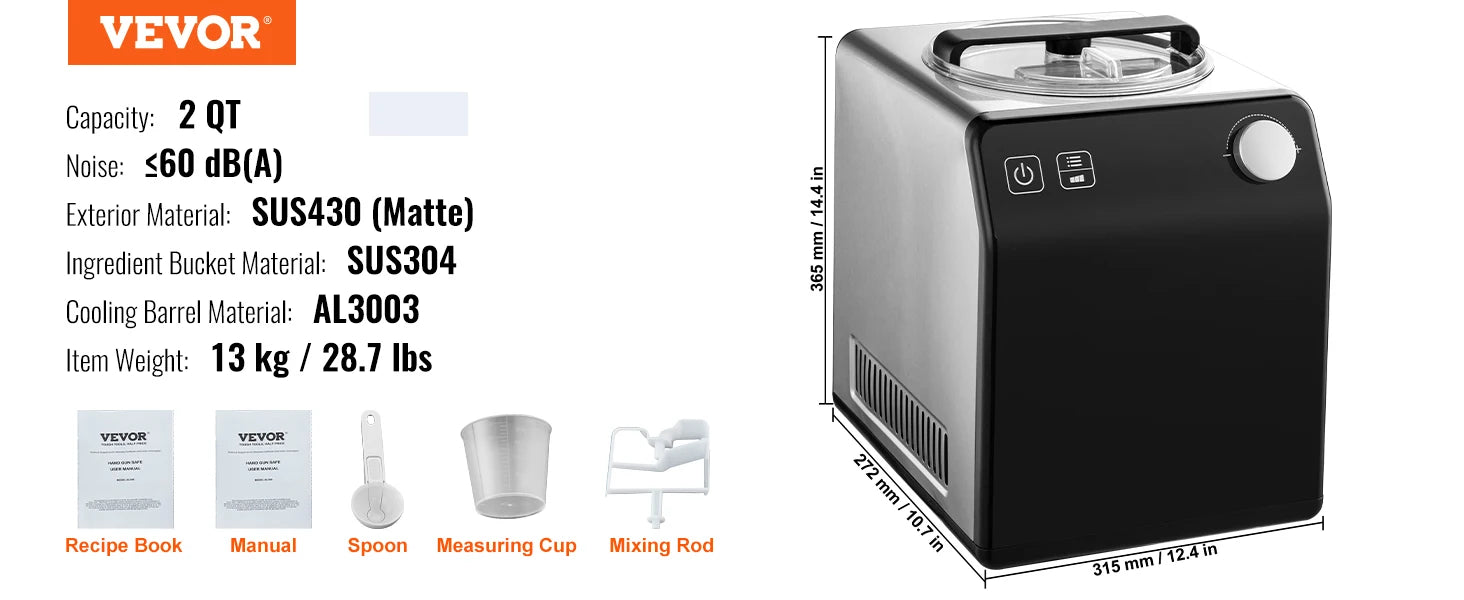 Electric Ice Cream Maker 2 Qt Fruit & Yogurt
