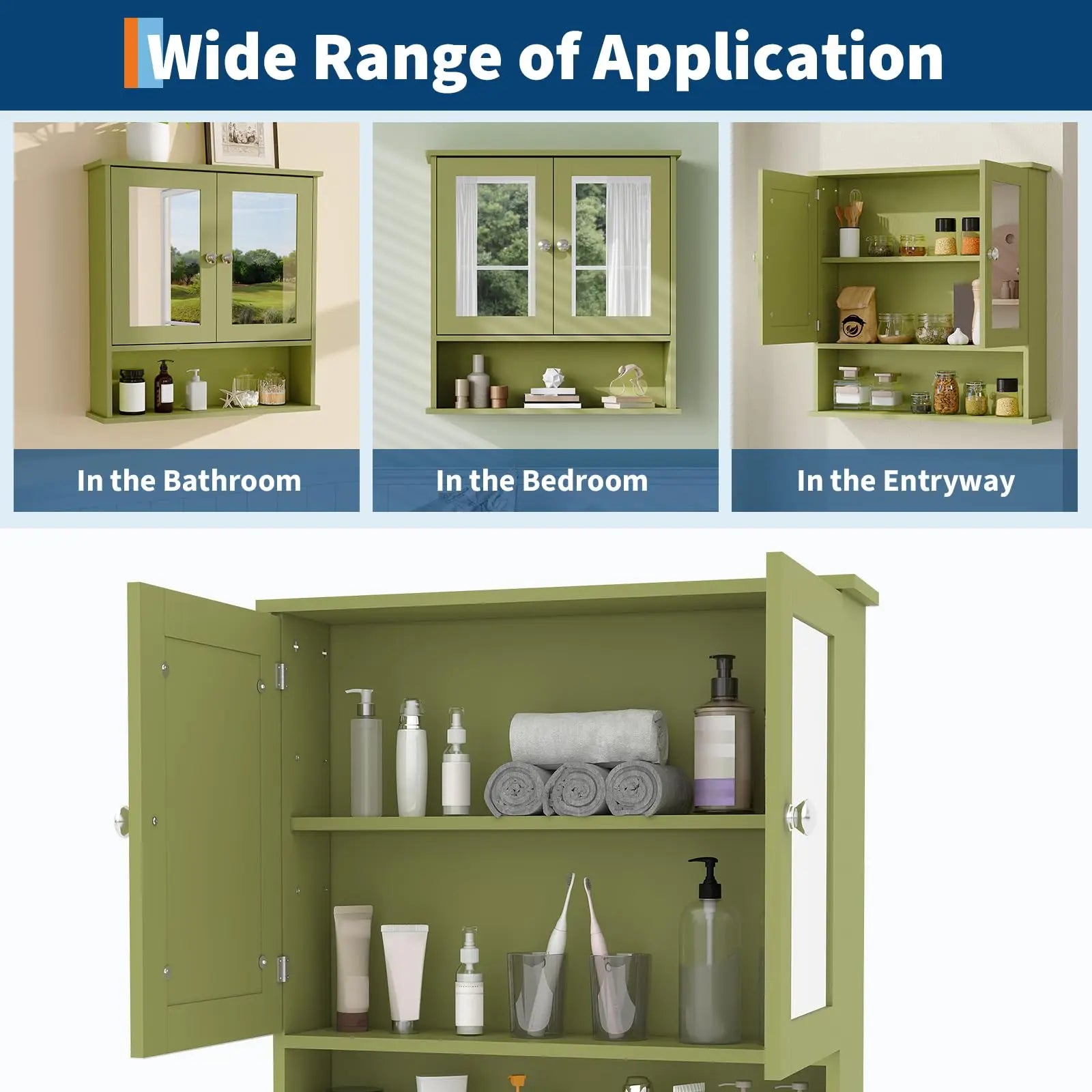 Wall Mounted Medicine Cabinet With Mirror, Adjustable Shelves, Over Toilet Storage, Rustic Modern Bathroom Kitchen Cabinet