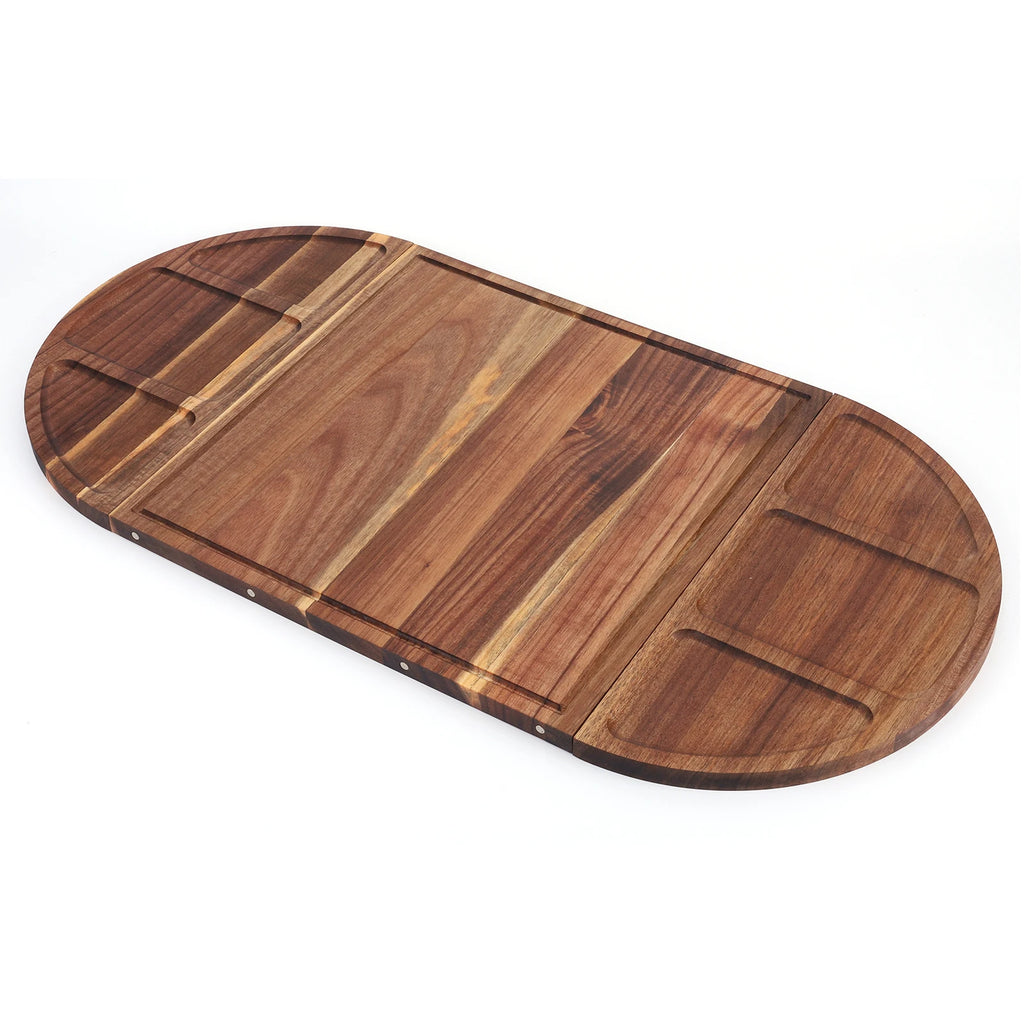 Acacia Wood Serving Tray Charcuterie Tray Multi-Function Charcuterie Platter with Grooves Magnetic for Fruits Vegetables