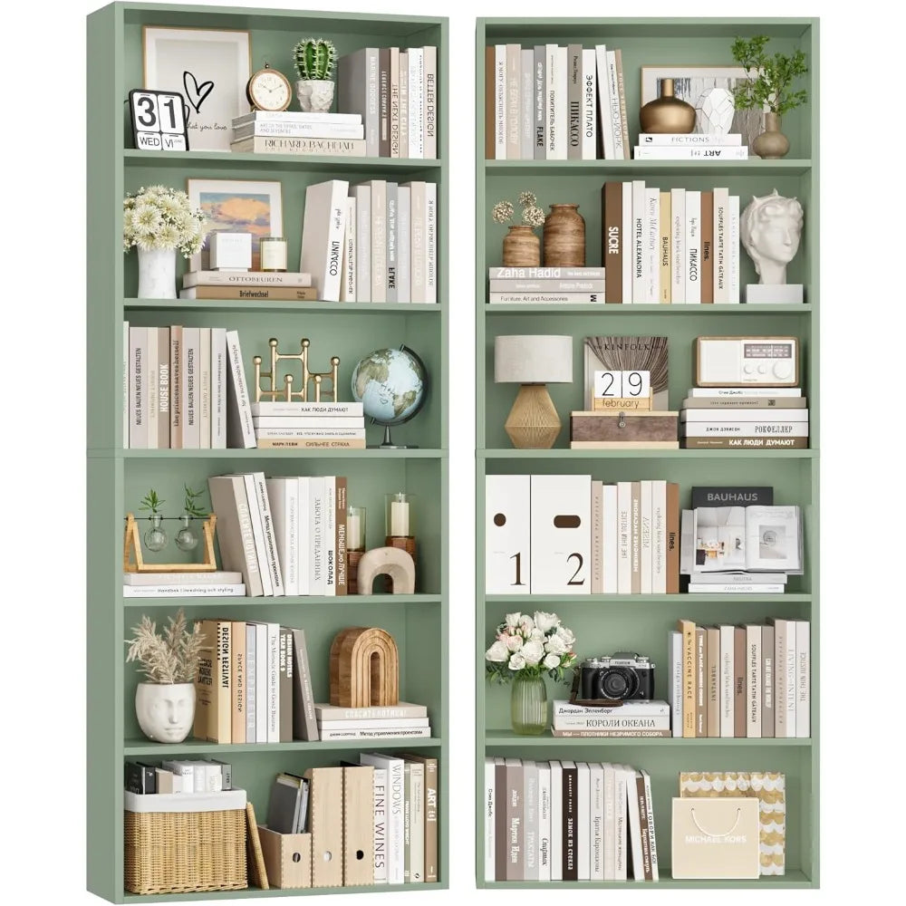FOTOSOK 70.8 Tall Bookcase Shelf, 6 Tier Wide Bookshelf with Storage, Billy Bookcase Set of 2, Large Bookshelf for Living Room,
