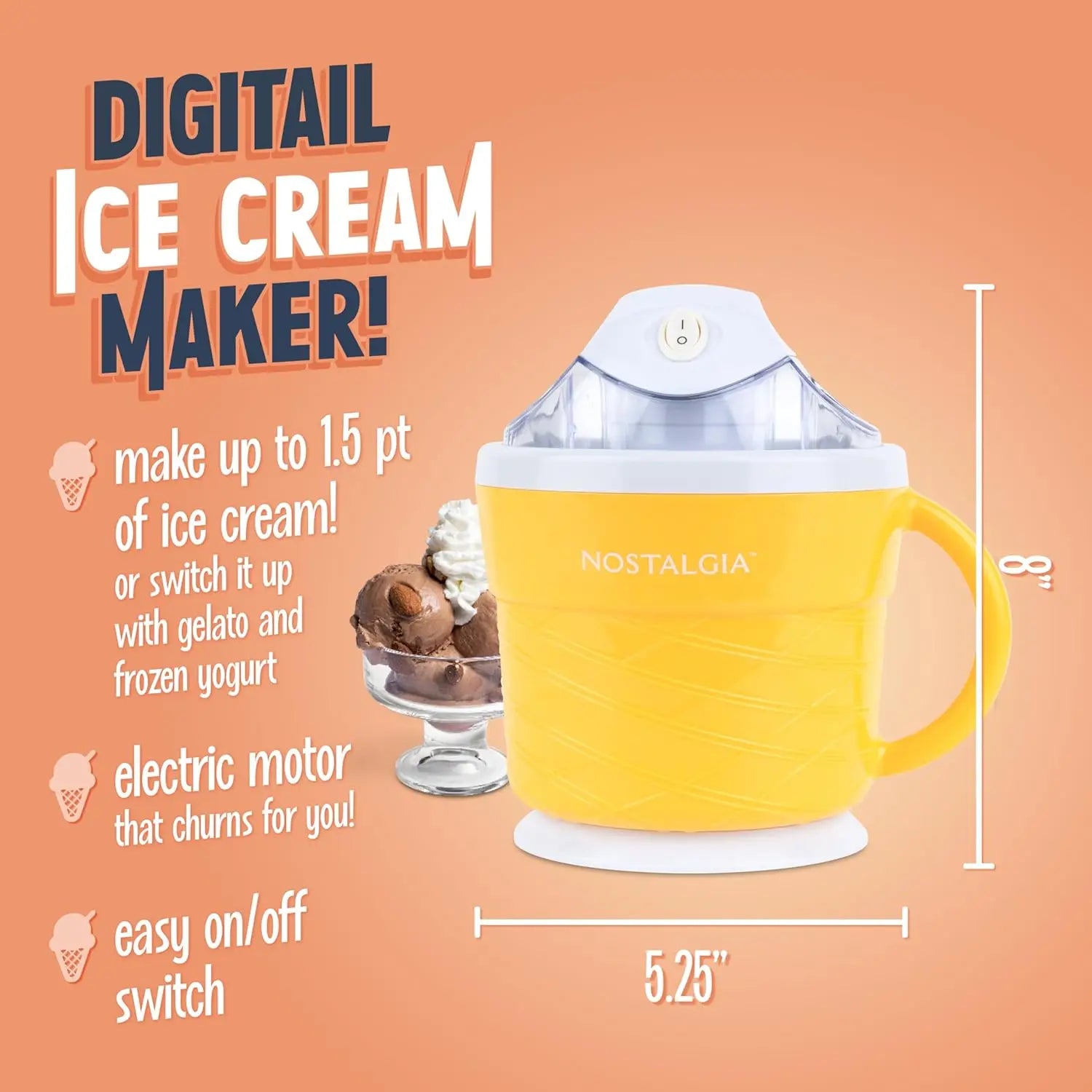 Electric Ice Cream Maker, Soft Serve, Frozen Yogurt, Gelato 1.5 Qt