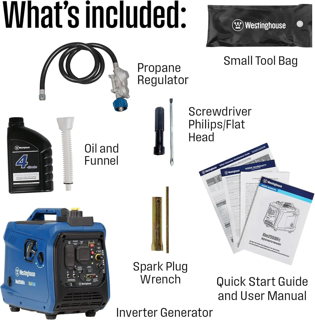 2550 Peak Watt Super Quiet & Lightweight Portable Inverter Generator, RV Ready 30A Outlet, Gas and Propane Powered