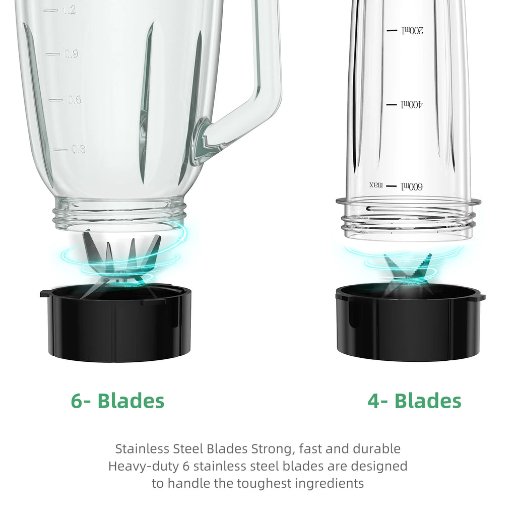 Blender w/ 1.5L Glass Jar, Personal Combo Smoothie Frozen Fruit Drinks,  Sauces