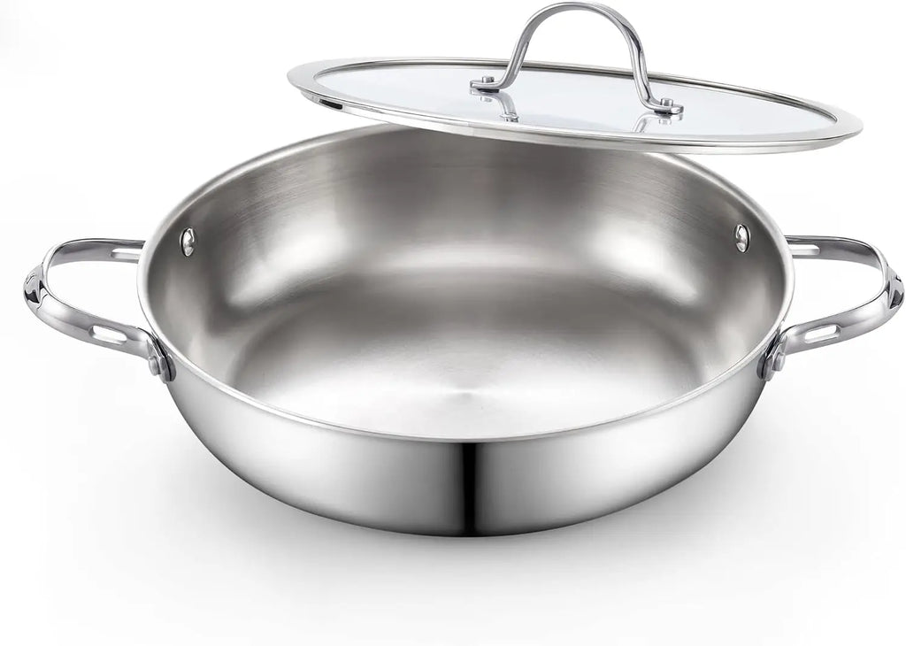 Wok w/ Glass Lid, 12-inch Stainless Steel Induction Compatible