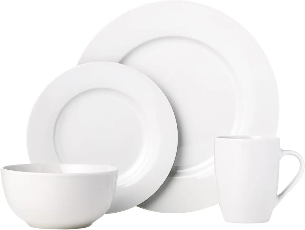 16-Piece Porcelain Dinnerware Set for 4, Includes Plates, Bowls & Mugs in White