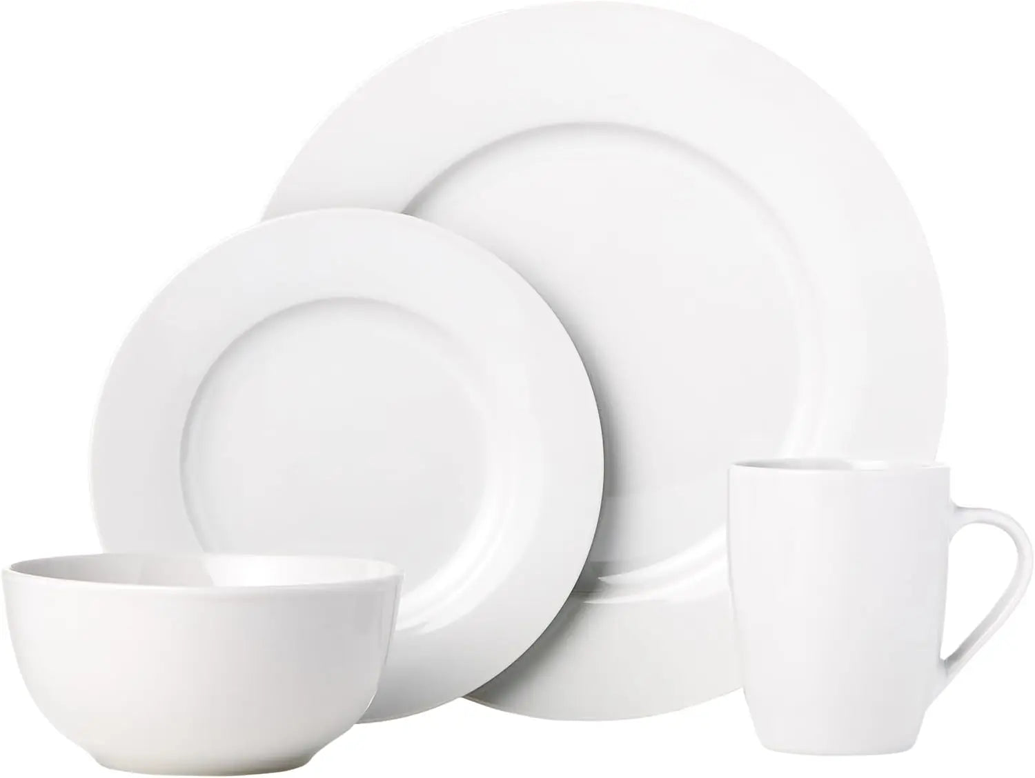 16-Piece Porcelain Dinnerware Set for 4, Includes Plates, Bowls & Mugs in White