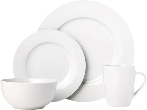 16-Piece Porcelain Dinnerware Set for 4, Includes Plates, Bowls & Mugs in White