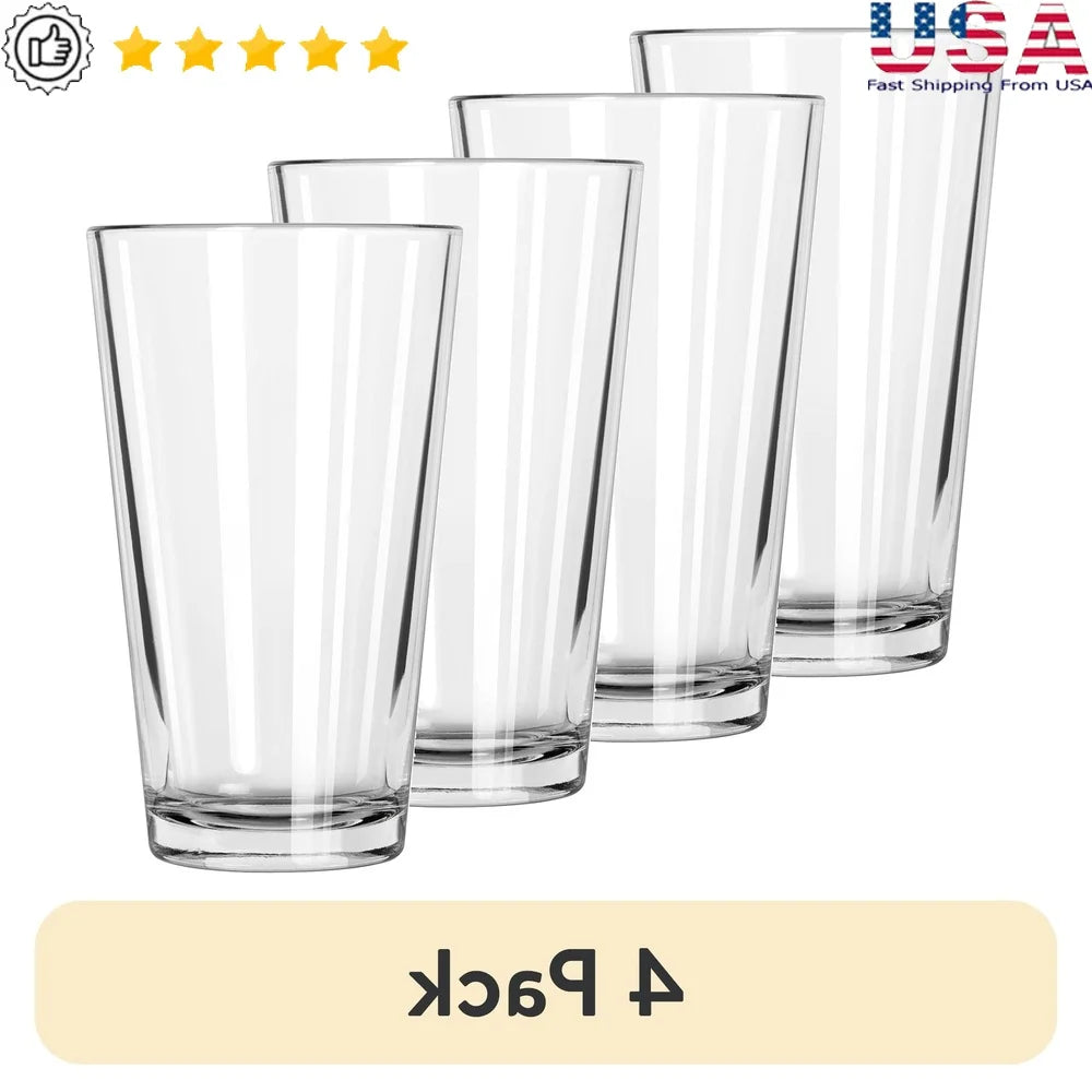 Glasses, 4-Pack 16oz Tumbler Clear Beer Water Dishwasher Safe
