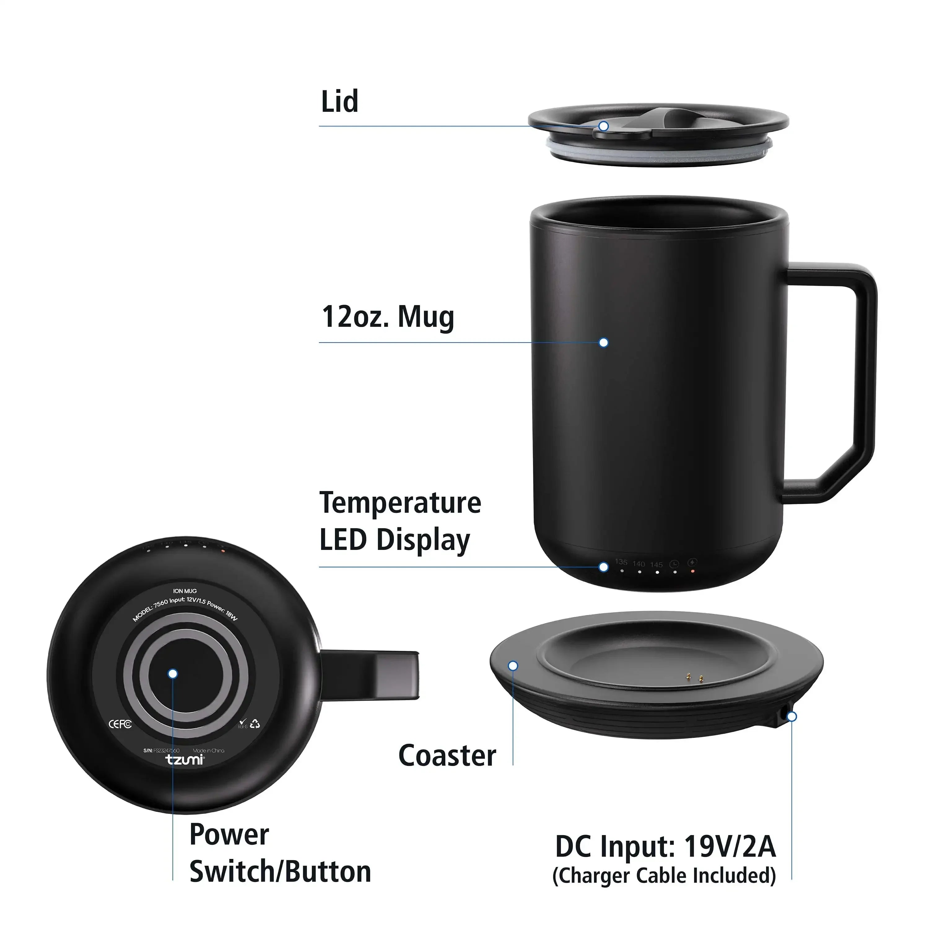 Mug, 12 oz Smart Warming Heated Coaster Stainless Steel