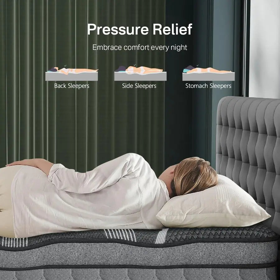 Size Mattress 14 Inch, Hybrid King Mattress in a Box, Cooling Memory Foam Mattresses with Individual Pocket Springs, Pressure R