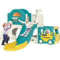 All-in-One Toddler Playground: Bus-Themed Climber with Slide, Basketball, Ring Toss, and Car Playhouse for Indoor & Outdoor Fun