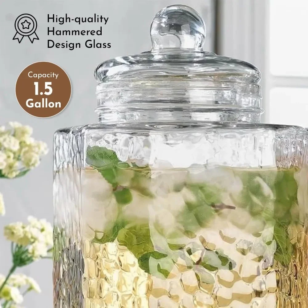 Drink Dispenser, 1.5 Gal Glass 3-Pack W/ Stand