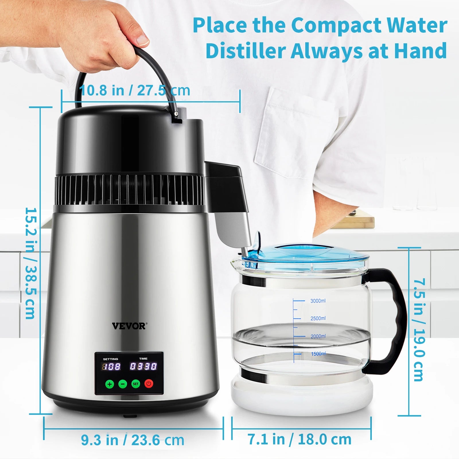Water Distiller, 4L Filter Distilling Touch Screen