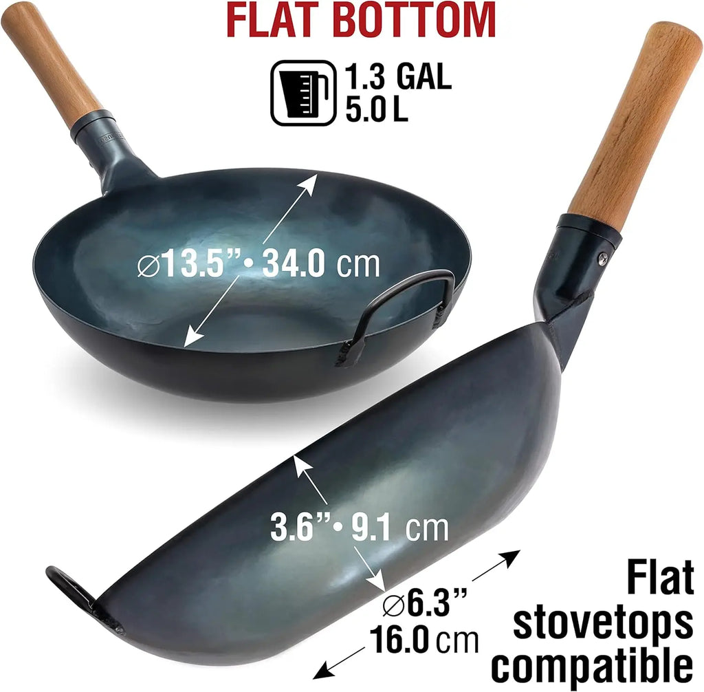 Wok 13.5" Steel Flat Bottom