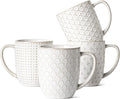 Mugs Set of 4, 16 oz Ceramic Embossed Dishwasher Safe White