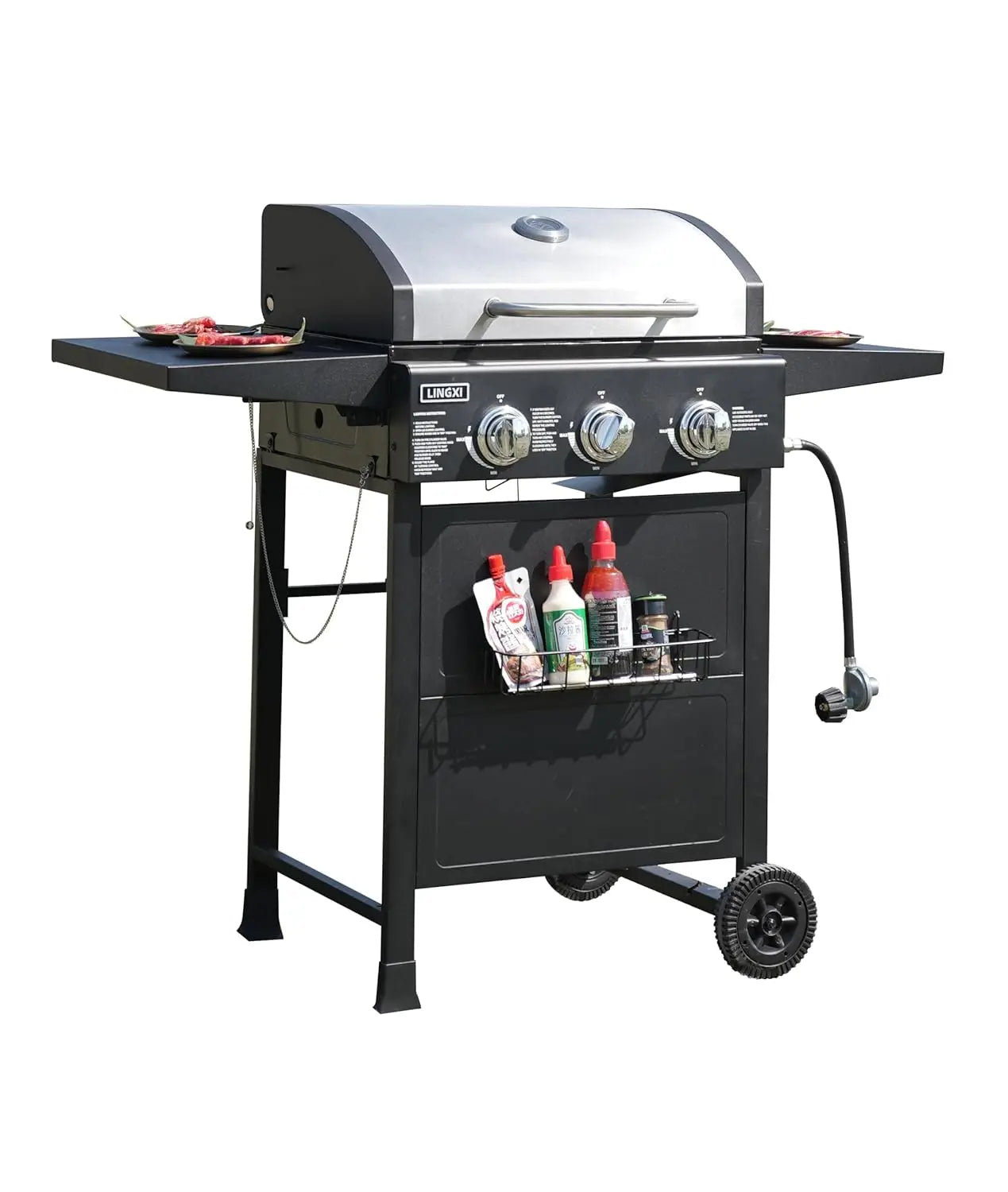 gas grills propane 3-Burner Propane Grill, Gas Grill with front hanging basket, Asadores De Gas.30000 BTU barbecue, Customized